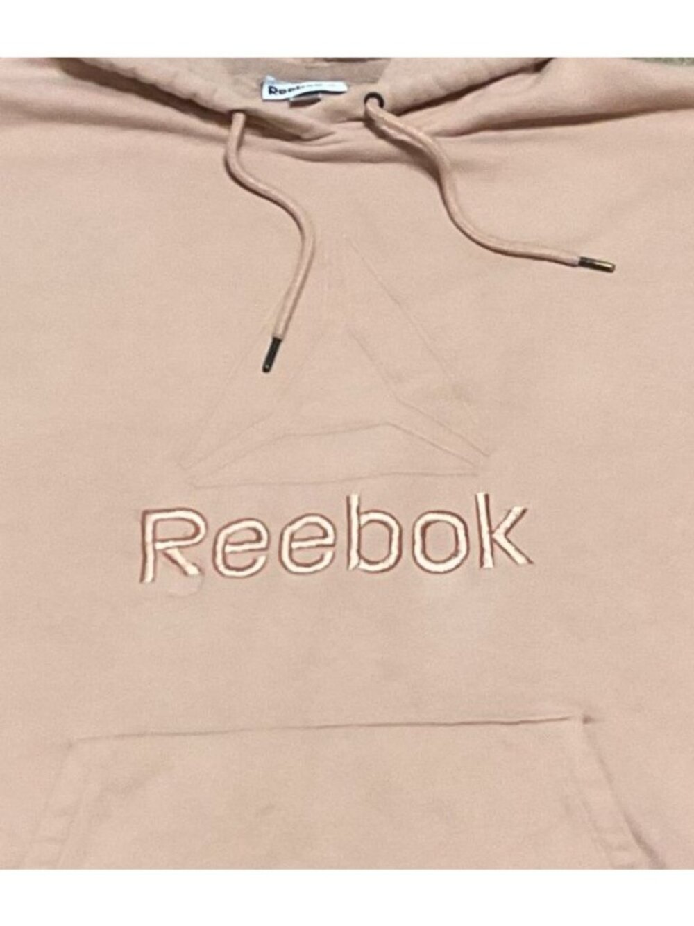 Reebok Peach Delta Embroidered Hoodie Sz 2XL Long Sleeve Pocket Hood Drawstring - Picture 2 of 4